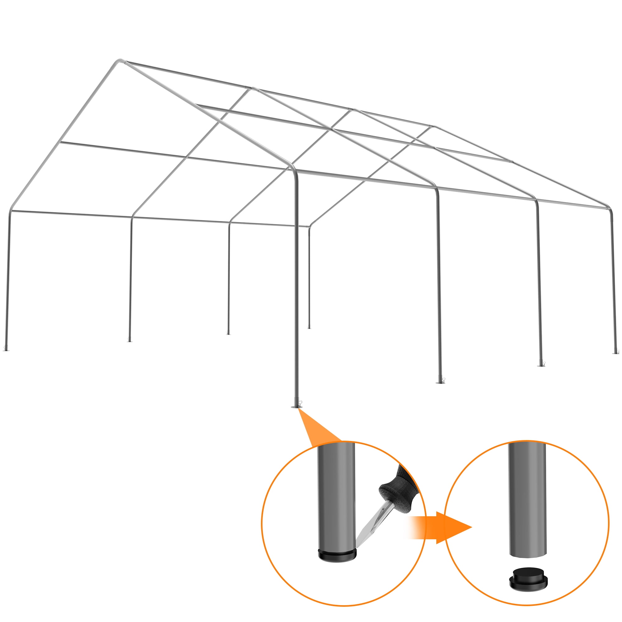 EASYHAWK 20'x20' Heavy Duty Outdoor Garage Carport Canopy with Side-Opening Door, Roll-Up Windows and Four-Hole Base, Black