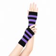 thumbnail image 5 of Unique Bargains 1 Pair Fingerless Gloves Stripes Style Knit Gloves Black, Light Purple, 5 of 5
