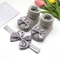 thumbnail image 2 of Baby Girl's Cute Bow Soft Sole Walking Sock Boots Toddler Breathable Non Slip Barefoot Shoes And Bow Hairband, 2 of 3