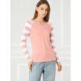 thumbnail image 3 of Unique Bargains Women's Striped Raglan Long Sleeve V Neck T-shirt, 3 of 6