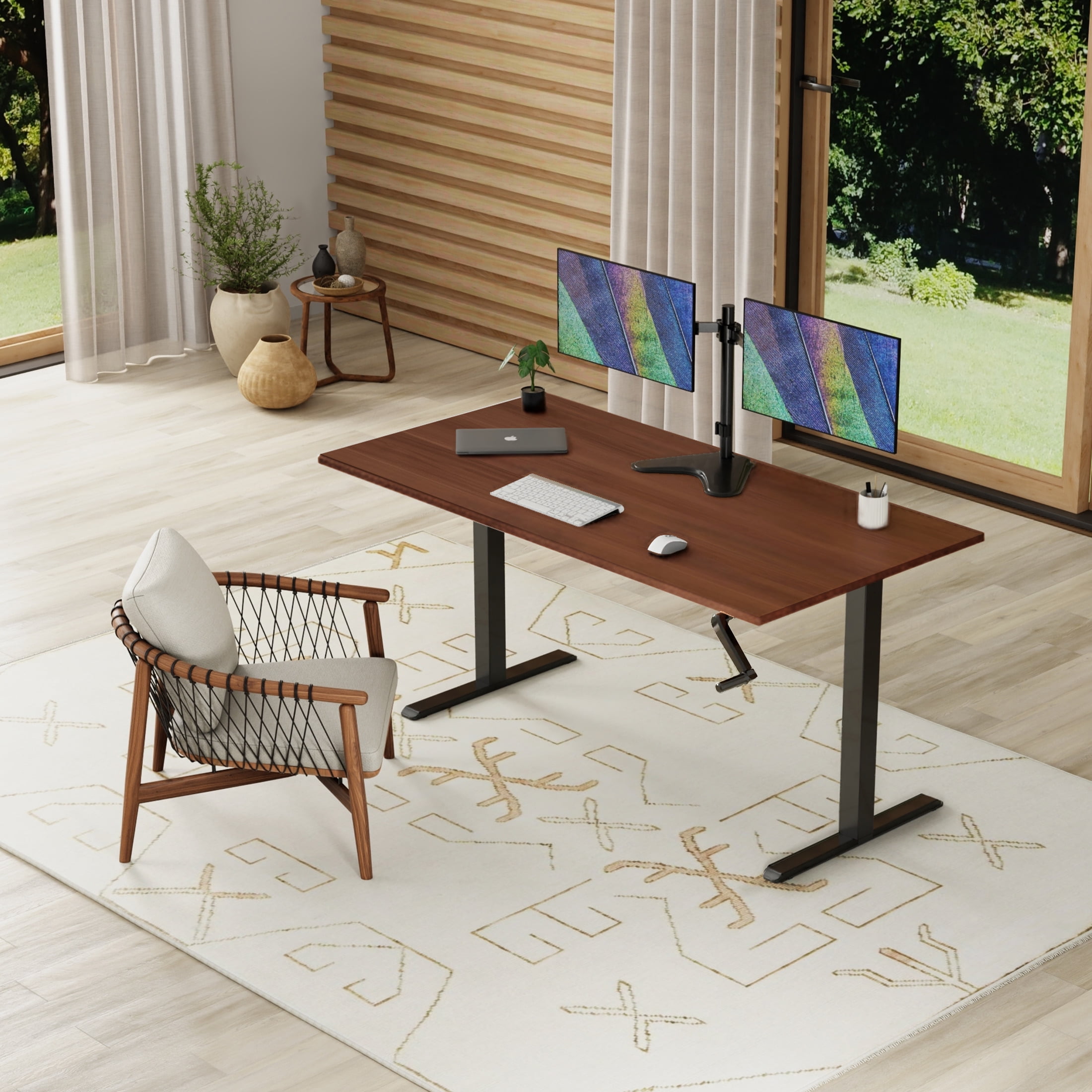 Mount-It! Hand Crank Standing Desk Frame with 55" Desktop, Brown