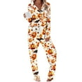 thumbnail image 3 of Feancey Halloween Lounge Set for Women Long Sleeve Button Down Sleepwear Holiday Novelty Print Pajamas Wide Leg Pants Loungewear Sets Multicolor L, 3 of 7