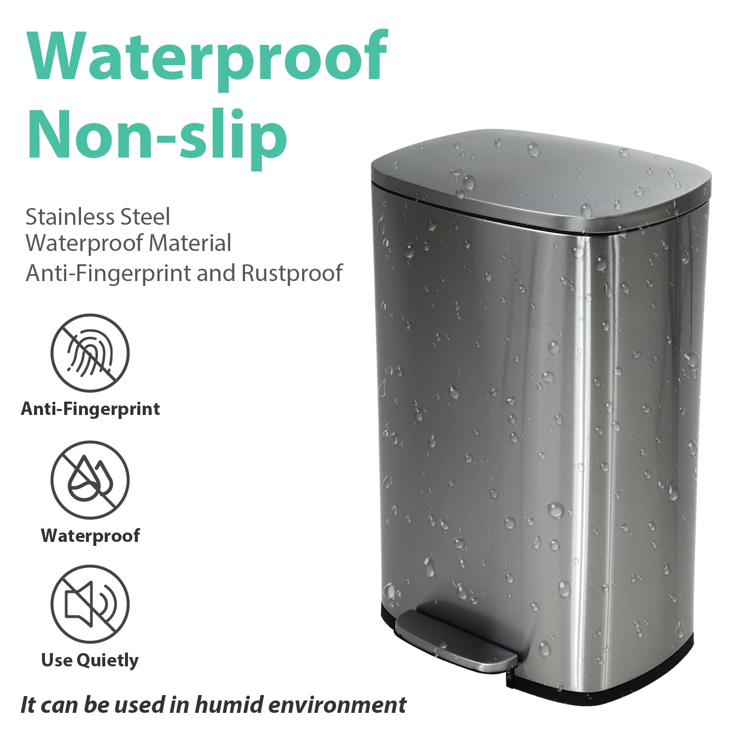 CL.HPAHKL 13 Gallon Step-on Trash Can with Soft-Close Lid, Stainless Steel Kitchen Garbage Can with Foot Pedal and Removable Inner Bucket, Fingerprint-Proof Trash bins for Home Office