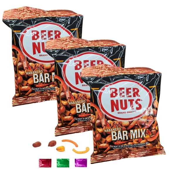 Beer Nuts Habanero Bar Mix Snacks 4 Oz 3 Pack, Spicy Party Mix with Peanuts Corn Sticks Insane Grains, Crunchy Snack for BBQ Travel with Snoep in Beperkte Oplage