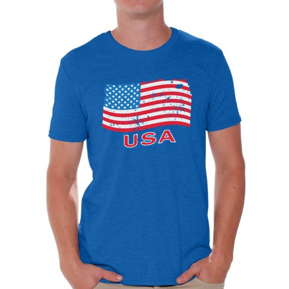 Awkward Styles Men's Distressed USA Flag Graphic T-shirt Tops USA Independence Day 4th Of July