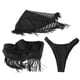thumbnail image 3 of Bikini con borlas de 3 piezas, traje de baño de malla transparente de color liso con espalda descubierta y hombros descubiertos, traje de baño con borlas y tiras halter, 3 of 8