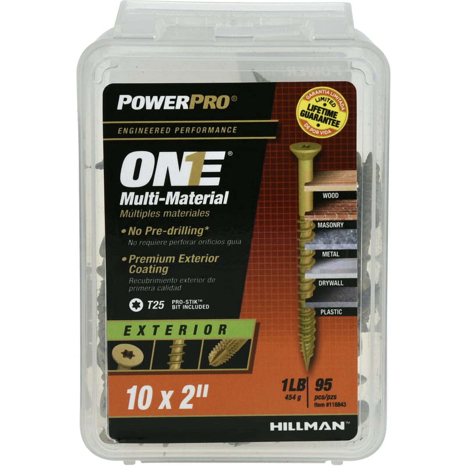 Hillman Fasteners 116843 Power Pro ONE Multi-Material Screws, #10 x 2"