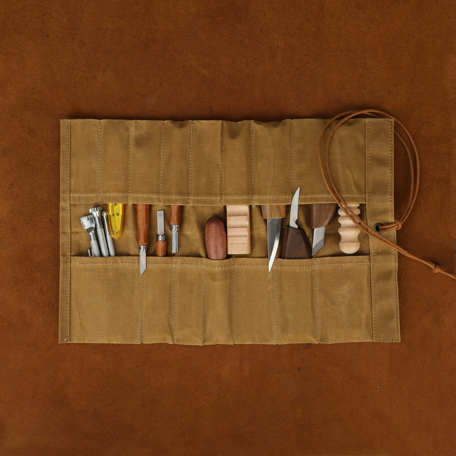 TOURBON Workshop Canvas Tools Roll Up Bag (14 Slots) Portable Storage Tool Organizer
