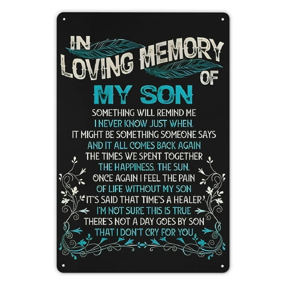 1pc, "In Loving Memory of My Son" Metal Sign, 12x8 inches, Memorial Tribute, Indoor/Outdoor Yard & Home Cemetery Decor, Funeral Sign for Grave