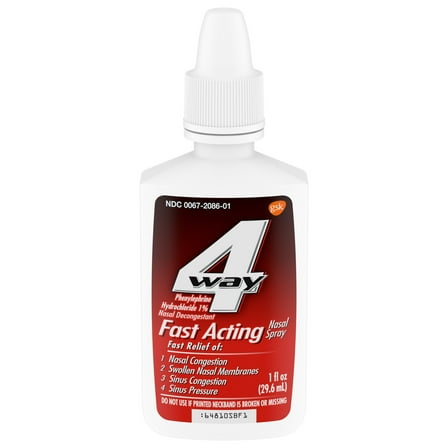4Way Fast Acting Nasal Spray for Sinus Congestion Relief - 1 Fl Oz Spray Bottle