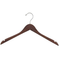 Wood Top Hanger, Box of 50 Space Saving 17 Inch Flat Wooden Hangers w/ Walnut Finish & Chrome Swivel Hook & Notches for Shirt Jacket or Dress by International Hanger