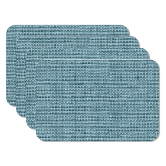 CounterArt "Blue/Natural Basket Weave Design" Reversible Easy Care Flexible Plastic Placemat 4 Pack