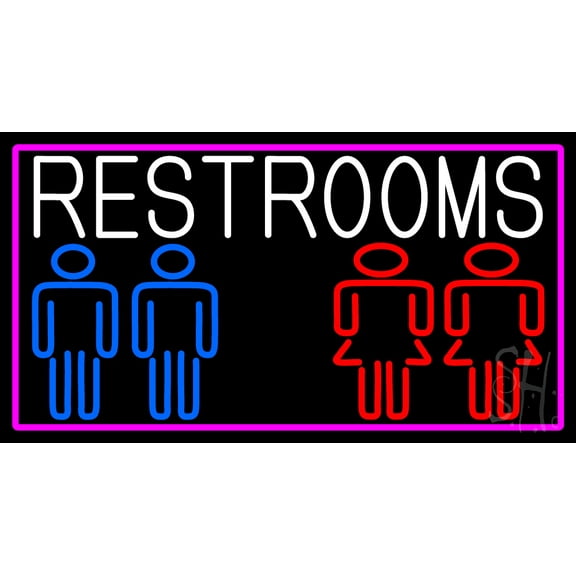 Restrooms With Men And Women LED Neon Sign 13 x 24 - inches, Clear Edge Cut Acrylic Backing, with Dimmer - Bright and Premium built indoor LED Neon Sign for Bar decor.