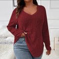 thumbnail image 5 of yoeyez Women Plus Size Casual Knit Shirts Fall Fuzzy Brushed Long Sleeve T-Shirt Blouses Soft Warm Loose Fit V Neck Pullover Tops Wine,XXXXXL, 5 of 7