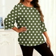 thumbnail image 4 of Tops for Women Long Sleeved Polka Dot Round Neck T-shirt Home Casual T-Shirt Army Green XXXXL, 4 of 6