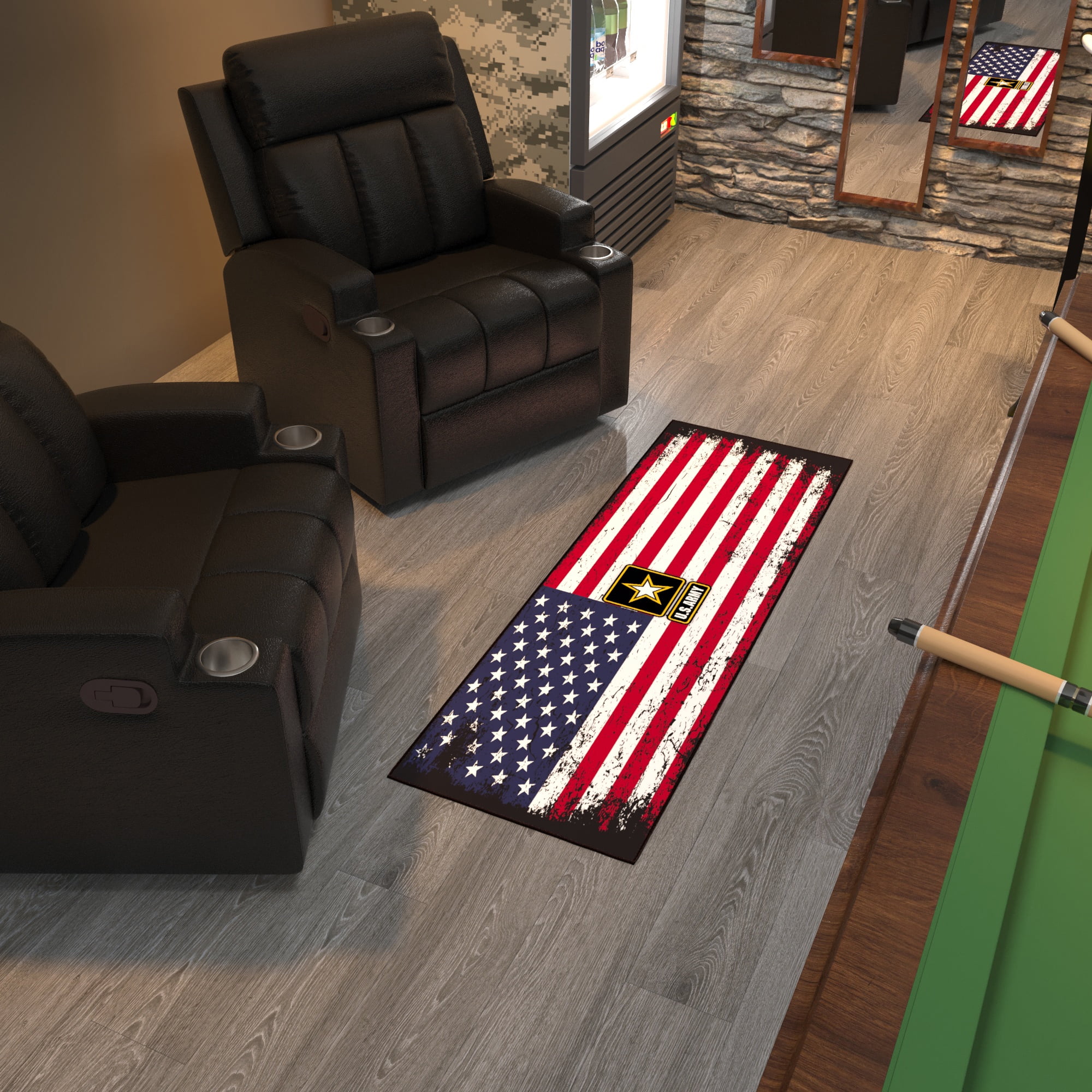Ottomanson US ARMY USA Flag Machine Washable Non-Slip Rubberback 2x5 Runner Rug, 20"x 59", Red/White