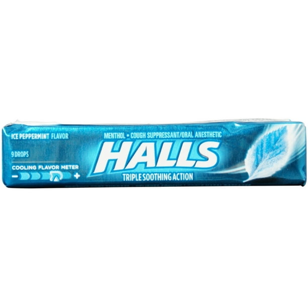 Halls Cough Suppressant/Oral Anesthetic Drops, Ice Peppermint 9 ea