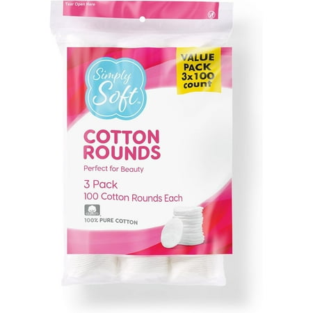 Simply Soft Cotton Rounds (300 Count), 100% Cotton Absorbent And Textured Cotton Pads, Lint-Free