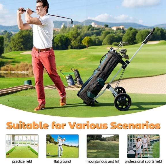 2 Wheel Foldable Golf Push Cart, Collapsible Golf Trolley with Scoreboard Holder, Push Pull Golf Cart, Golf Hand Cart, Ergonomic Handle Golf Cart, Portable Golf Bag Cart -Silver