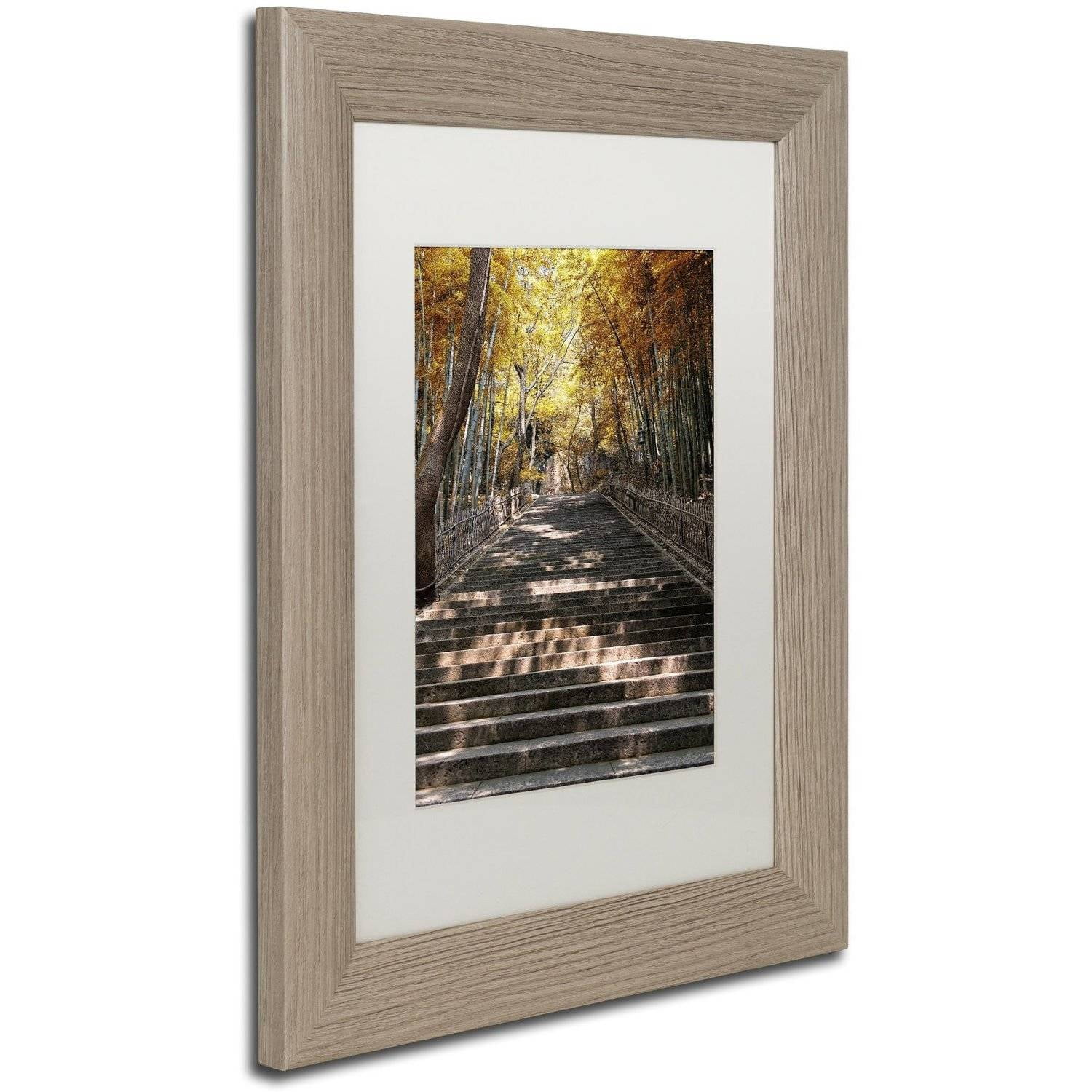 Trademark Fine Art "Autumn Stairs" Canvas Art by Philippe Hugonnard, White Matte, Birch Frame