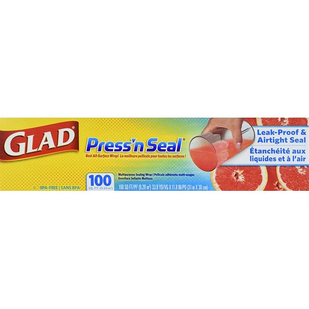 Glad Sealable Plastic Wrap Press N Seal With Griptex 100 Sq Ft 33 8yd X 11 8in Creates A Leak Proof Air Tight Seal That Keeps Freshness In And By Press N Seal Walmart Com Walmart Com