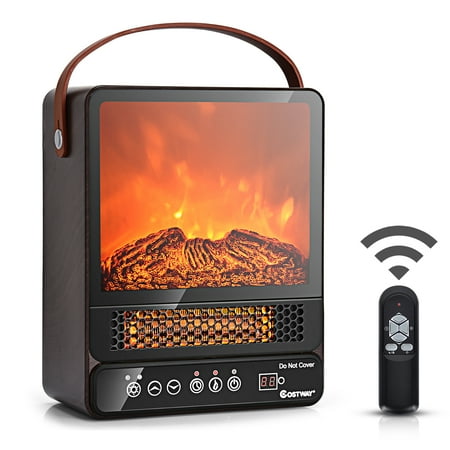 

Costway 1500W Electric Fireplace Tabletop Portable Space Heater w/3D Flame Effect Walnut