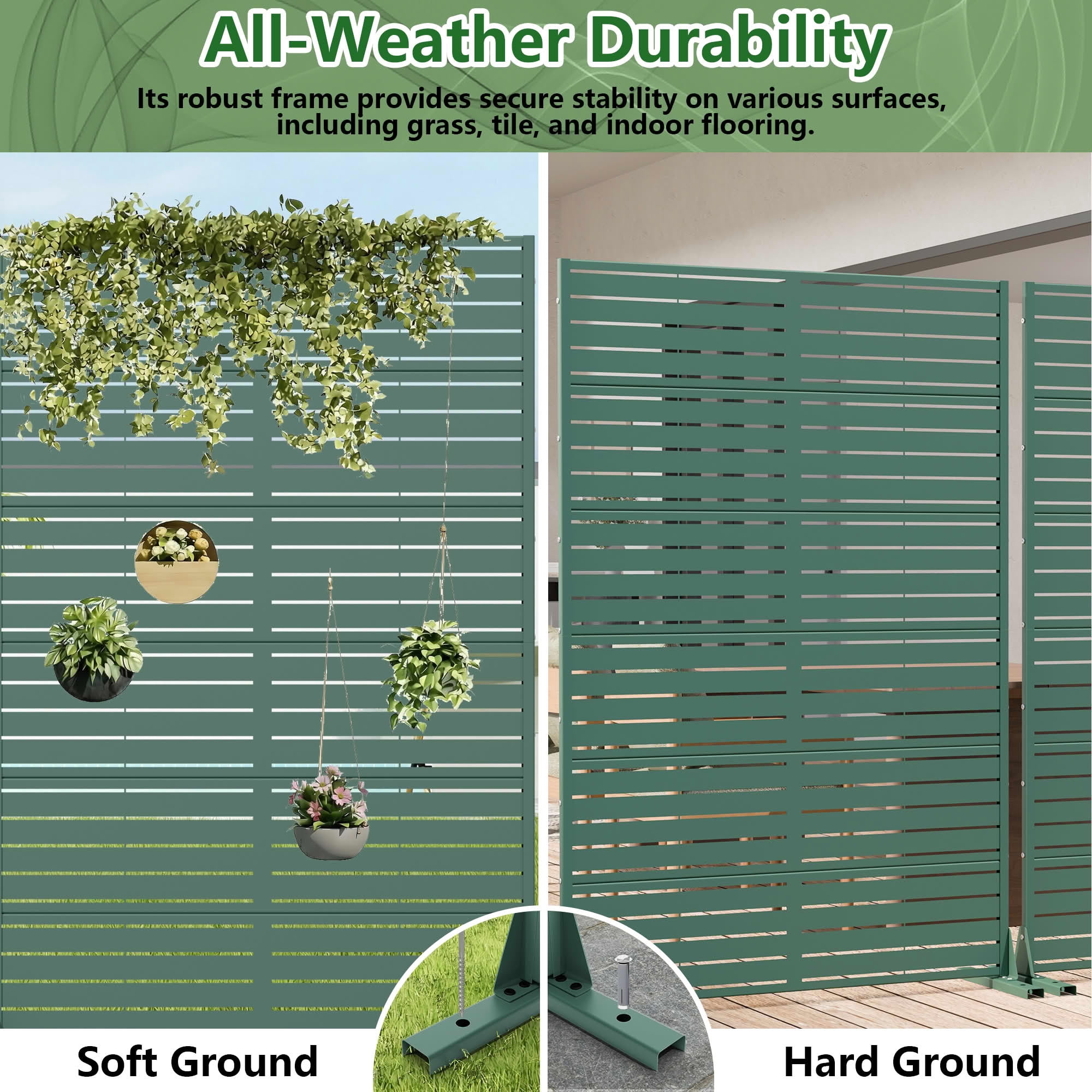 MAYEERTY 2-Piece Outdoor Metal Privacy Screen 6ft × 4ft Dark Green, 6-Panel Classic Louvered, Easy Install for Patio