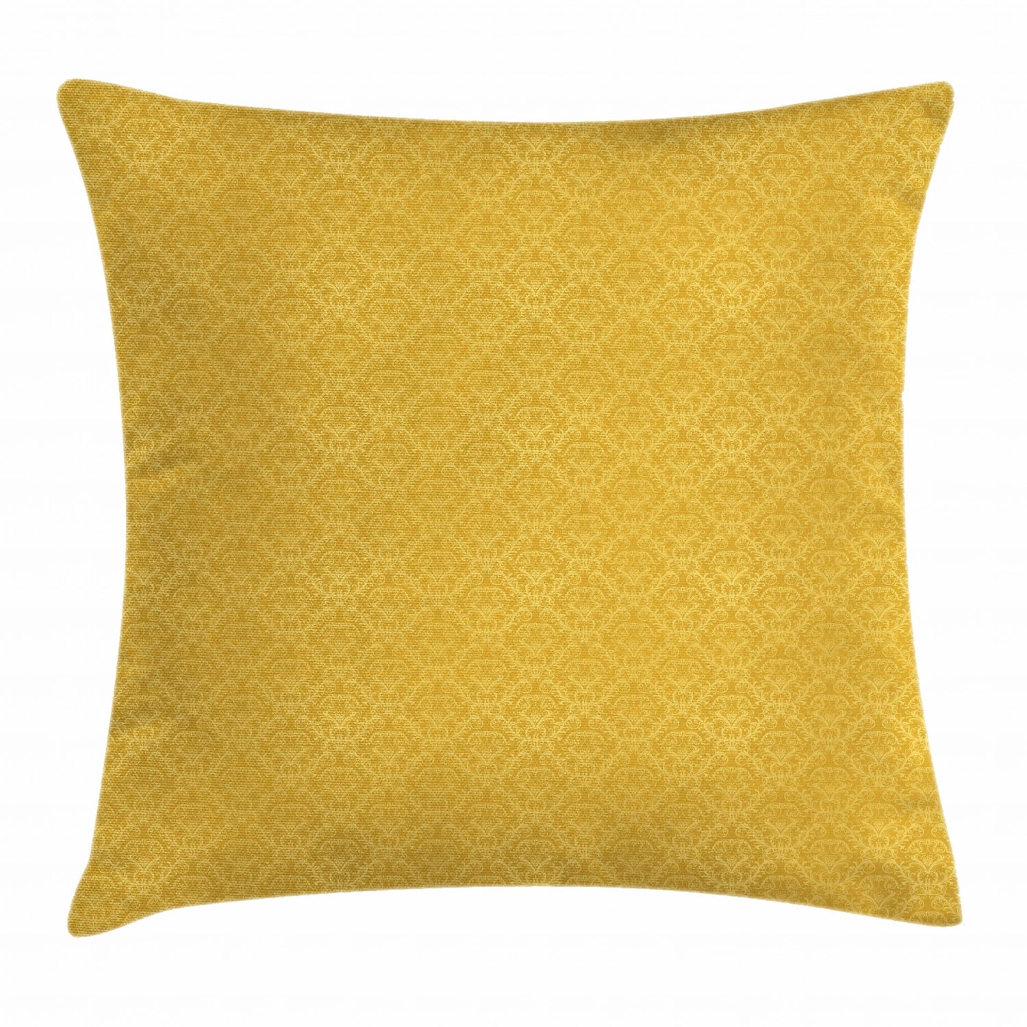 Yellow Damask Throw Pillow Cushion Cover, Romantic Vintage Print of
