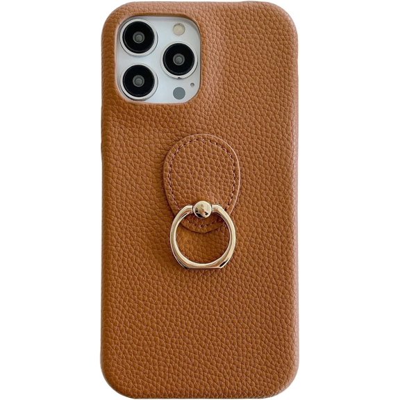 Compatible with iPhone 14 Pro Max Ring Stand Case 360 Degree Rotation Holder Kickstand Stand PU Leather Slim Luxury Shockproof Cover for Women Girls Brown