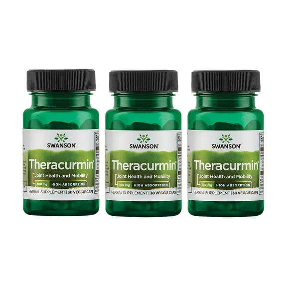 Swanson Theracurmin - Herbal Supplement Supporting Joint Health & Mobility - Formulated for High Absorption - (30 Capsules, 100mg Each) 3 Pack