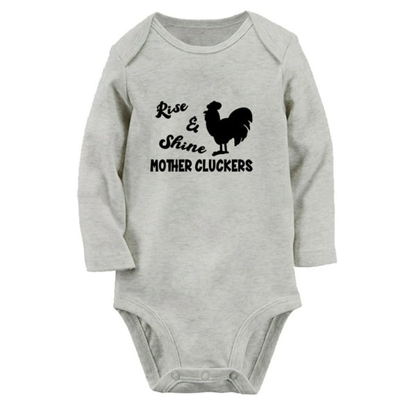 Rise & Shine Mother Cluckers Funny Rompers, Newborn Baby Unisex Bodysuits, Infant Jumpsuits, Toddler 0-12 Months Kids Long Sleeves Oufits (Gray, 0-6 Months)