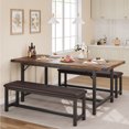 thumbnail image 1 of 3-Piece Retro Farmhouse Extendable Dining Set - 63" Stretchable Table with 2 Upholstered Benches, Seats 4-6, Space-Saving for Small Kitchen/Apartment, 1 of 9