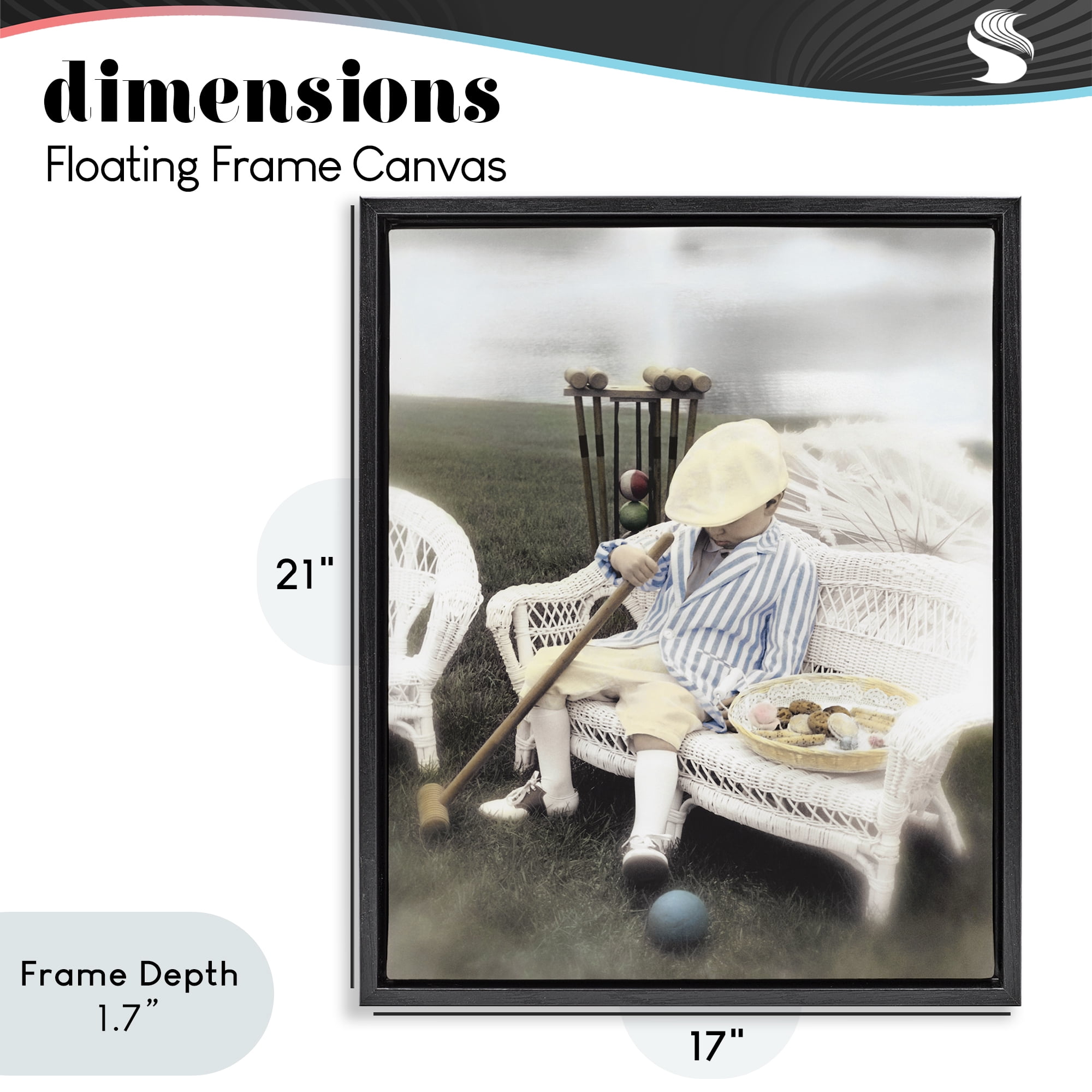 Stupell Industries Child with Croquet Mallet Black Framed Floater Canvas Wall Art, design by Kendra Dew
