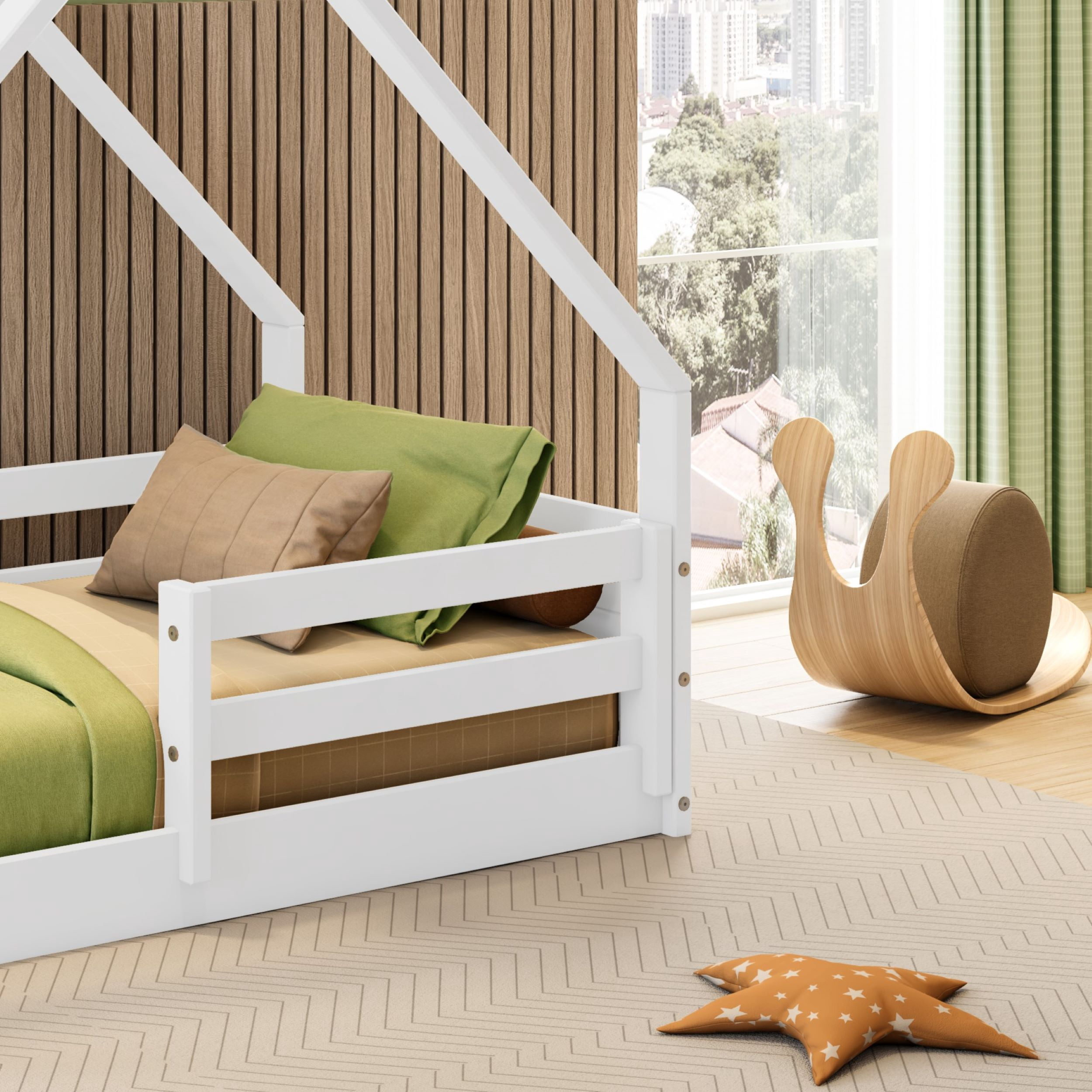Polifurniture Brie Toddler Bed with Roof and Built-In Guardrails