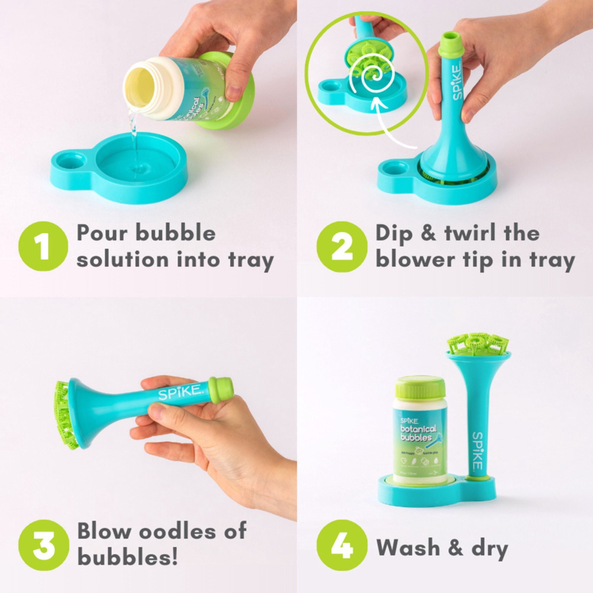 Innobaby Spike Bubble Blower with 4 oz Bubble Solution and Dipping Tray - Aqua Color