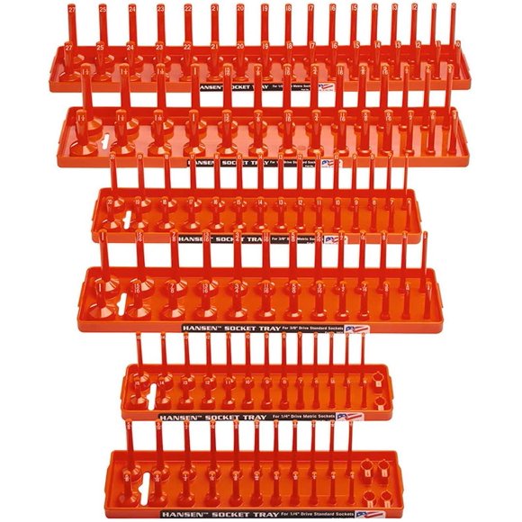 Hansen Global 92002 SAE & Metric, 2-Row Socket Tray Set - 6-Pieces, Orange