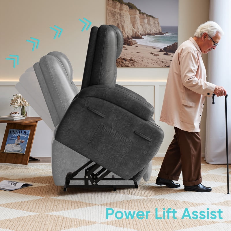 Furmax Power Lift Leathaire Fabric Recliner Chair Massage Recliner Sofa for Bedroom,Black