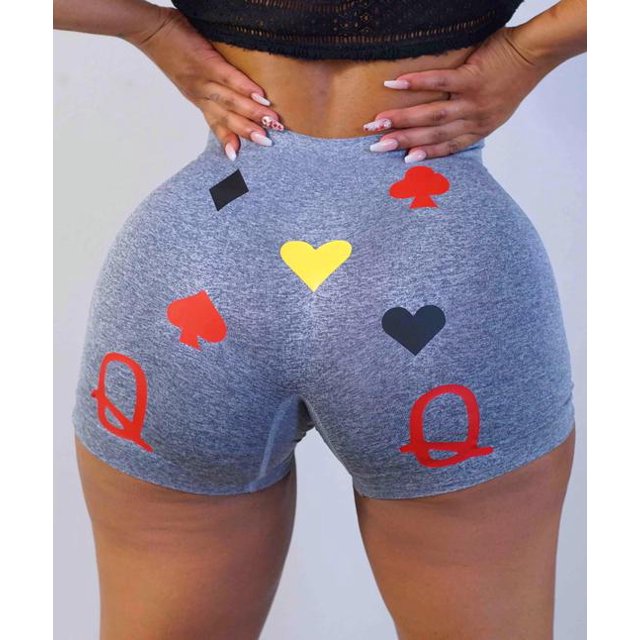Multitrust Women Elastic Waist Funny Print Sport Shorts High Waisted Running Yoga Gym Workout Short Pants