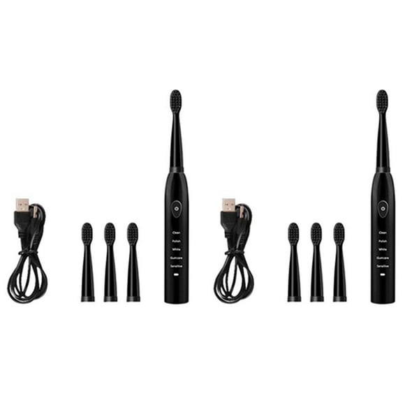 2X Cepillo de Dientes Eléctrico Sónico Ultrasónico Cepillos de Dientes de Carga Cepillo Temporizador Negro