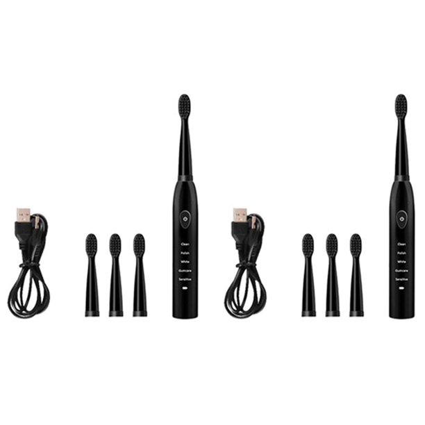 2X Cepillo de Dientes Eléctrico Sónico Ultrasónico Cepillos de Dientes de Carga Cepillo Temporizador Negro
