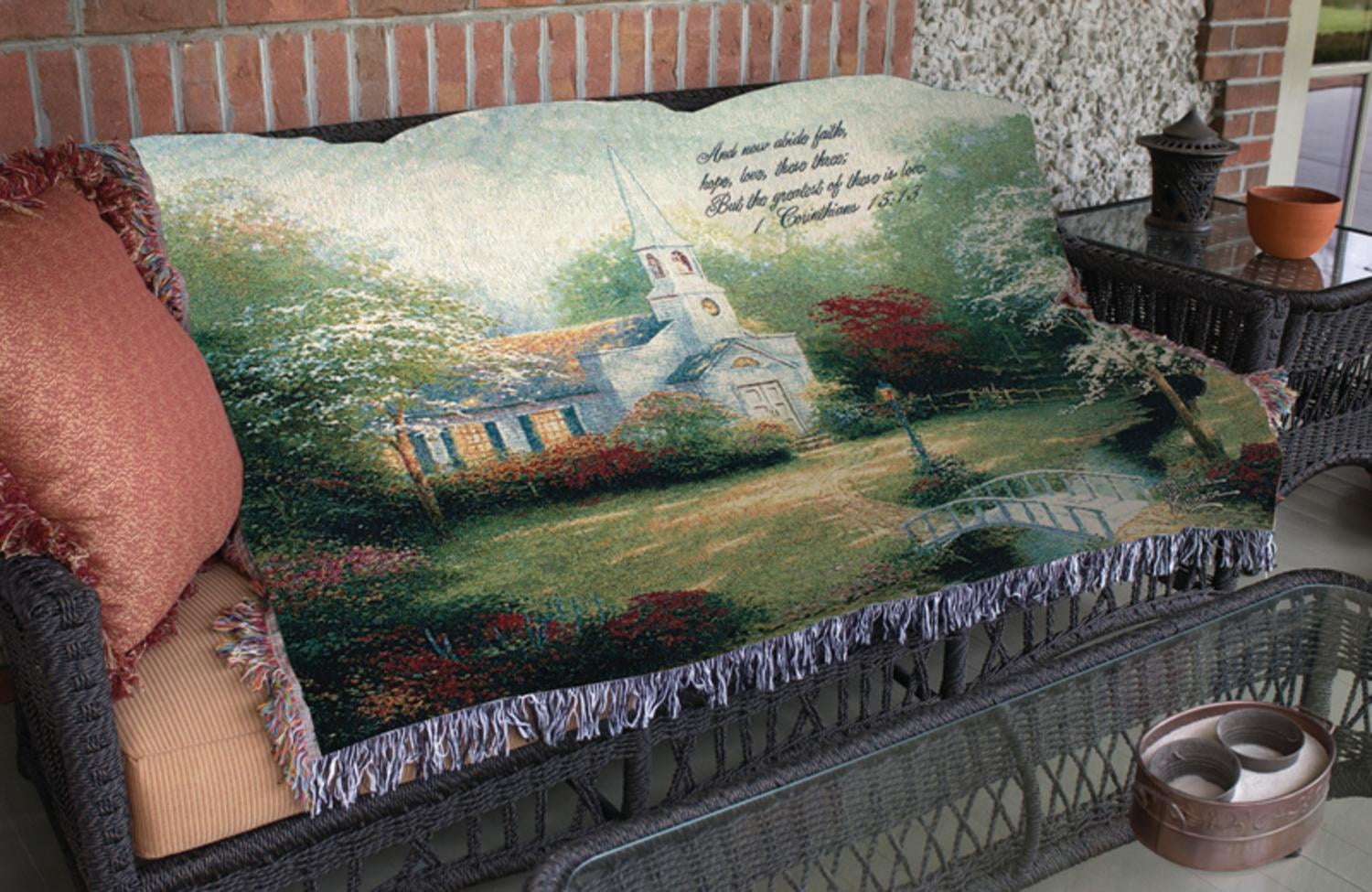 Hometown Chapel Inspirational Bible Verse Tapestry Throw Blanket 50" x