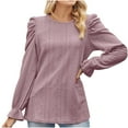 thumbnail image 4 of Ankola Womens Eyelet Embroidery Tops 2024 Puff Long Sleeve Crew Neck Blouses Casual Solid Pullover Loose Basic Tee Shirt, 4 of 4