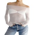thumbnail image 1 of Women y2k Fairycore Tops Solid Color Off Shoulder Flared Long Sleeve T-Shirts, 1 of 5