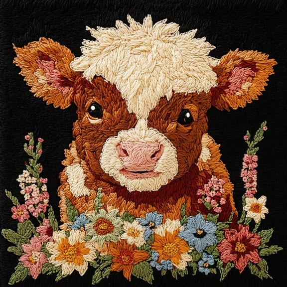 DIY Punch Needle Kits Little Highland Cow in Flowers Easy for Beginners Punch Needle Embroidery Set for Craft lovers with Printed Pattern and Hoop for Home Decor 20x20cm-12