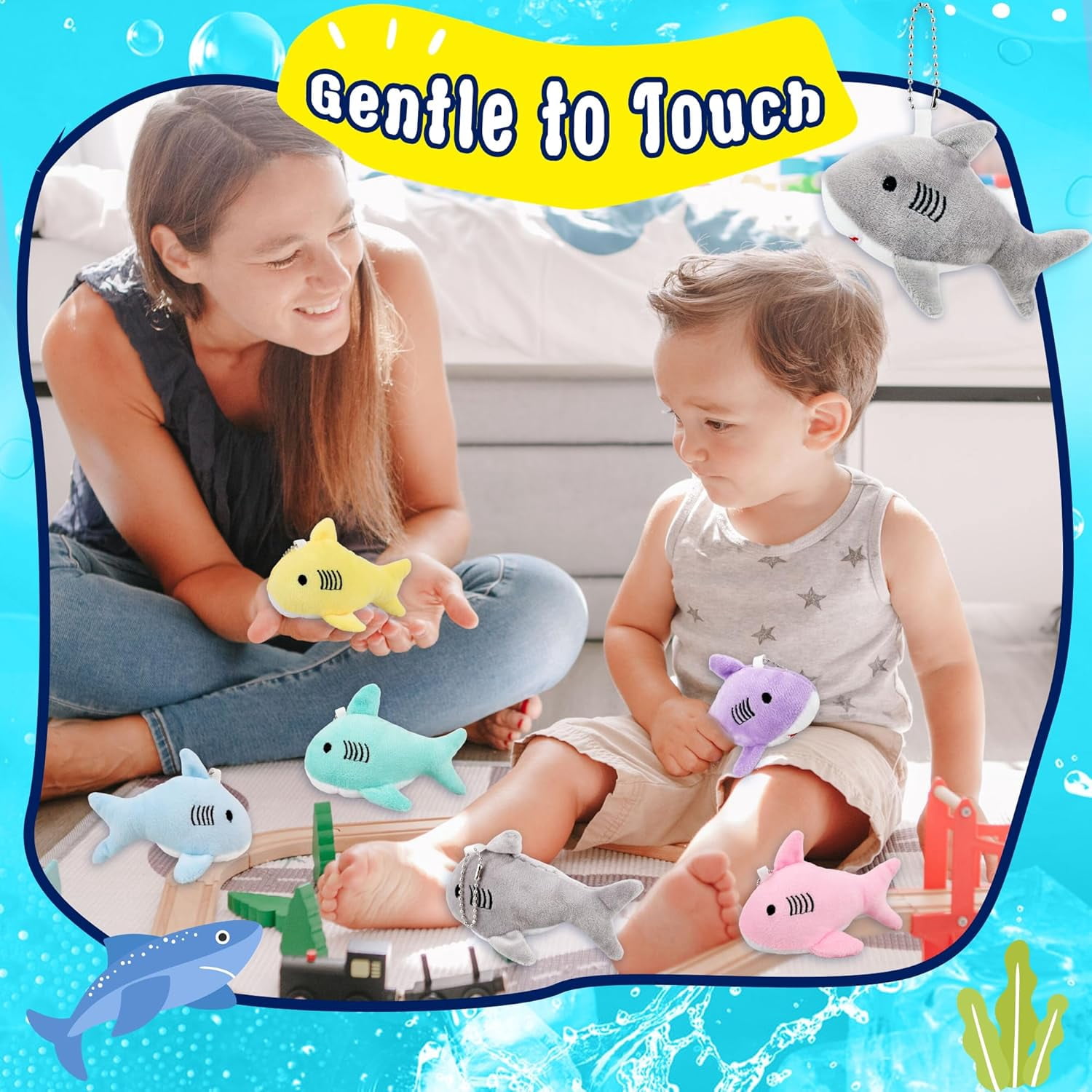 30-Pack Mini Shark Plush Toys - 4.7" Soft Sea Animal Keychains for Party Favors, Goodie Bag Fillers, and Classroom Prizes