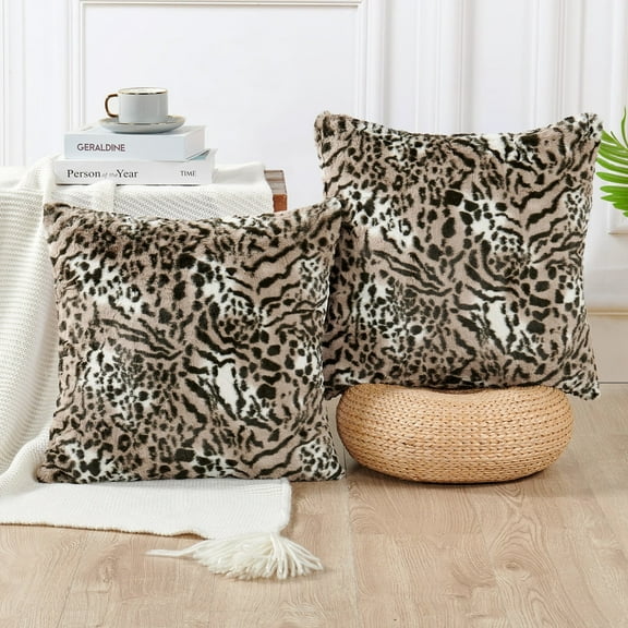 Home Soft Things Animal Print Faux Fur Pillow Covers, Set of 2, 20"x20", Biskra