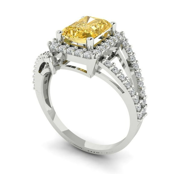1.935 ct Emerald Cut Yellow Moissanite Halo Engagement Ring for Women in 14K White Gold