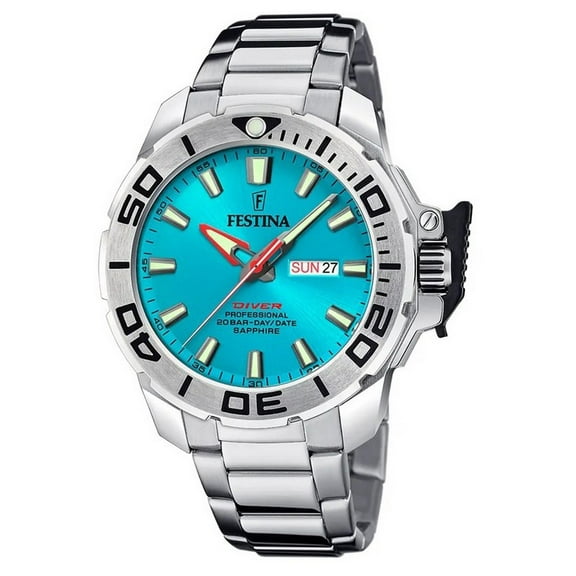 Festina Diver Stainless Steel Turquoise Dial Quartz F20665-6 200M Men's Watch With Extra Strap