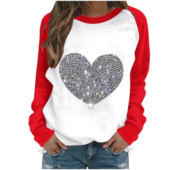 Fewfanhot Women's Tops, Tees & Blouses Valentine's Day Women's Funny Love Heart Graphic Shirt - Casual Long Sleeve Pullover Top