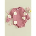 thumbnail image 3 of Bslissey Infant Baby Girls Sweatshirt Romper 3M 6M 9M 12M 3D Flower Decor Long Sleeve Crew Neck Jumpsuit Newborn Cute Bodysuit Spring Fall Casual Daily Clothes, 3 of 8